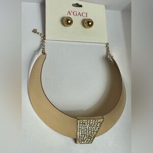 A'GACI Gold Statement Bib Cleopatra Necklace and Earrings Set